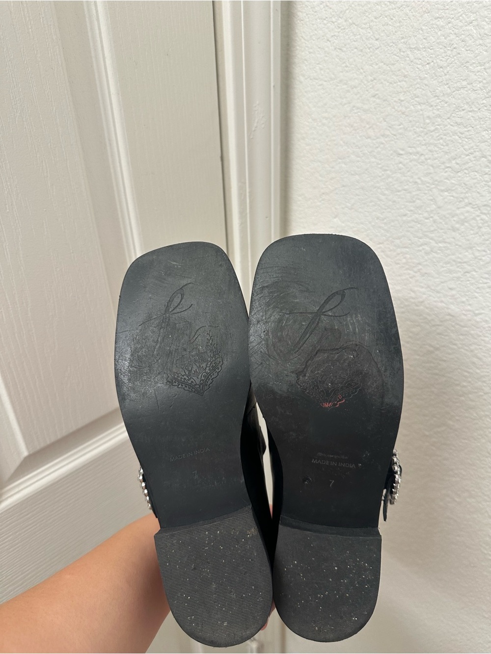 Free People Black Mary Jane Flats with Crystal Buckle Accent - Picture 7 of 8